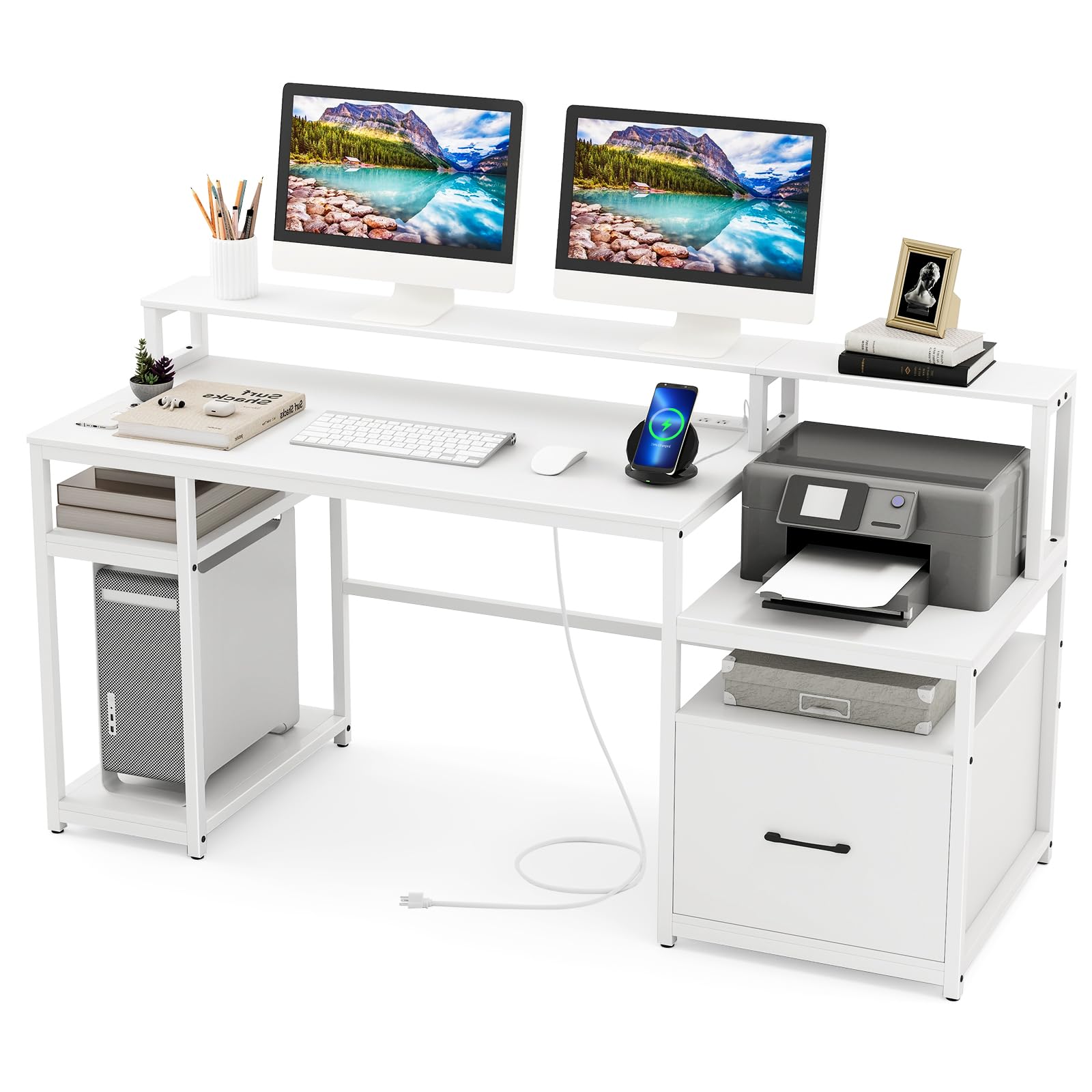 Tangkula Computer Desk with Power Outlets for Home Office